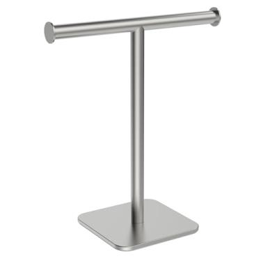 Imagem de RUACQ Suporte de toalha de mão em forma de T, toalheiro de base ponderada, suporte de toalha de bancada para banheiro, aço inoxidável 304, resistente (níquel escovado)