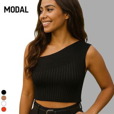 Imagem de Blusa Cropped Tricot Modal Ombro Só - Vitrine Collection, Preto, U