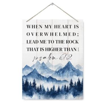 Imagem de Placa de madeira Psalm 61:2 - When My Heart is Overwhelmed, decoração de versículo da Bíblia, placa de parede cristã, decoração de igreja doméstica, decorações de sala de estar, placas de porta