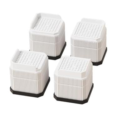 Imagem de SiaBiced 4 peças elevadores de cama elevadores de móveis instalação rápida antiderrapante portátil resistente cadeira pernas extensores blocos de elevação de, Branco