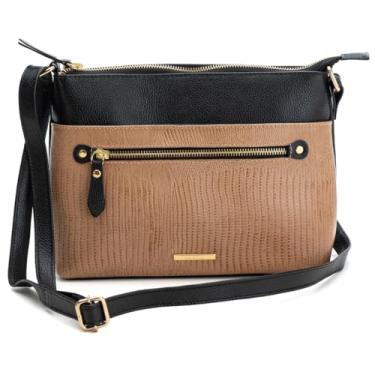 Imagem de Bolsa Feminina Transversal Média Couro Bella Sifra (MARROM CLARO/PRETO)