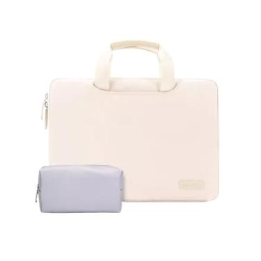 Imagem de Bolsa para laptop de alta aparência capa para laptop de 15,6 polegadas grande capacidade pasta multifuncional bolsa para computador (bege)