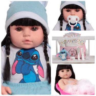 Imagem de Boneca Reborn Bebê Morena Stitch Pelúcia Kit Completo - Cegonha Reborn