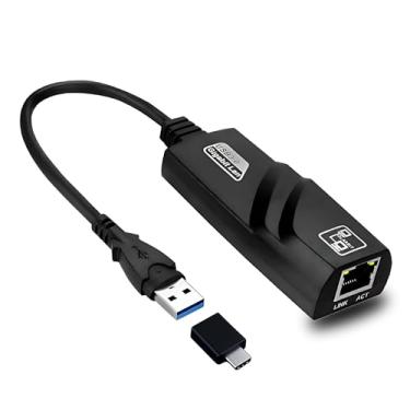 Imagem de Adaptador de Rede USB 3.0 para RJ45 Gigabit 1000 Mbps com Chip Integrado – Placa de Rede Externa Plug & Play para Windows, Mac, Linux, Notebook e PC + Adaptador USB-C Incluso