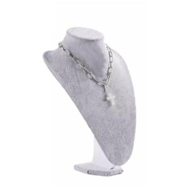 Imagem de 5 tamanhos de caixas de joias, colar de veludo cinza, exibição de torres de joias, suporte de busto 3D, suporte de armazenamento de colar