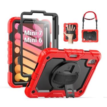 Imagem de SEYMAC Capa infantil para iPad mini 7 (A17 Pro) 2024/Mini 6 8,3 polegadas, capa protetora à prova de choque com protetor de tela, suporte giratório, alça de mão/ombro para iPad mini 7ª/6ª geração