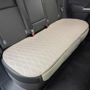 Imagem de Capa universal para assento de carro de linho falso bege - Protetor de assento traseiro respirável com fundo antiderrapante SizeSL - Almofada de assento de banco costurada em diamante para veículos