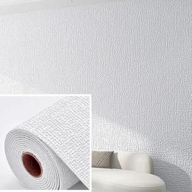 Imagem de Papel De Parede Alto Relevo Linho, Papel de Parede Texturizado Adesivo Lavável, Efeito Tecido Linho (Branco, 50cmX2.8m)