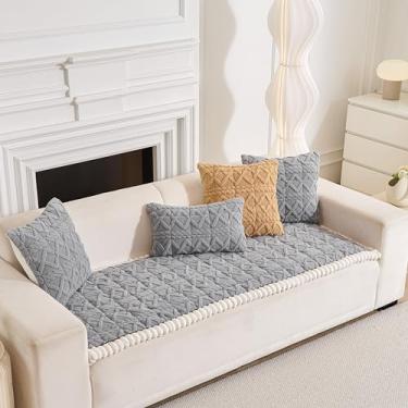 Imagem de Cshionary Capa de sofá para cães lavável, felpuda para sofá de 3 almofadas – protetor de móveis de pelúcia macia para animais de estimação com suporte antiderrapante (cinza claro, 180 x 70 cm)