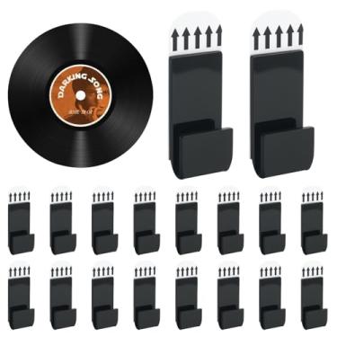 Imagem de verkelly Prateleira de exibição de parede com 18 peças de disco de vinil – suportes autoadesivos de acrílico para instalação fácil sem perfuração (preto)