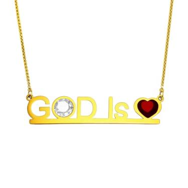 Imagem de Uplift Us Marketplace Colar com pingente God is Love banhado a ouro 18 K, aço inoxidável, zircônia cúbica, corrente ajustável, ideia de presente