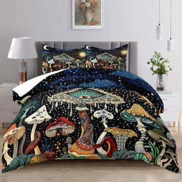 Imagem de Raphus cucullatus Conjunto de edredom solteiro com cogumelo, verde, hippie, estilo gótico, estilo boêmio, solteiro, edredom com tema hippie, decoração de quarto