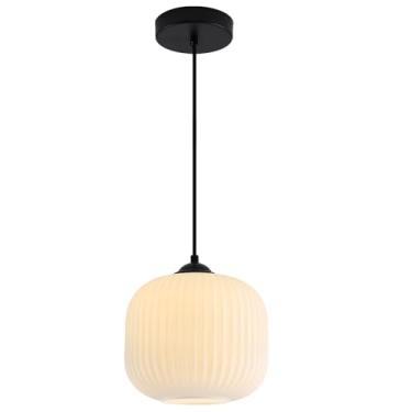 Imagem de Flyrose Luzes pendentes únicas pretas ilha cozinha moderno vidro leite luz pendente globo grande luminária pendente industrial vintage luminárias para sala de jantar sala de estar
