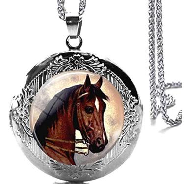 Imagem de DianaL Boutique Yin Yang Colar com pingente de cavalo de placa preta e branca Cabochon arte imagem joia