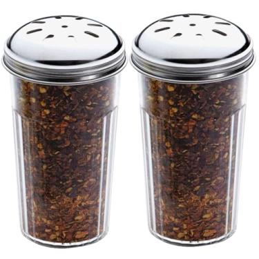 Imagem de Coqueteleira de queijo parmesão de plástico de 355 ml / Coqueteleira vermelha com tampa de aço inoxidável com furos médios, tampas de plástico transparente para dispensador de suger/temperos, da Geex