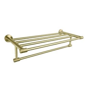 Imagem de Suporte de toalha de parede em aço inoxidável dourado escovado, suporte para papel higiênico, gancho para roupão, porta-copos, escova de vaso sanitário, acessórios para banheiro, toalheiro