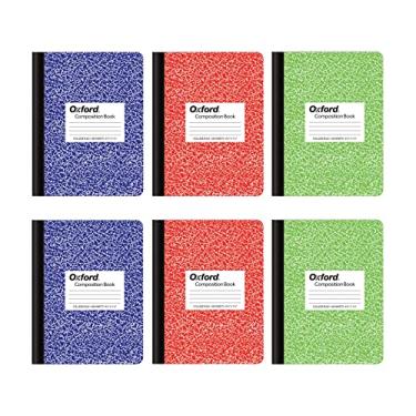 Imagem de Oxford Caderno de composição, pacote com 6, papel pautado universitário, 24 x 19 cm, 100 folhas, capas de mármore sortidas. 2 cada: azul, verde, vermelho (63763)