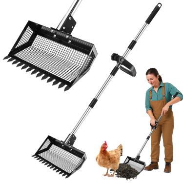 Imagem de Colher de cocô de galinha de 9,8 × 9,25 cm, ancinho de galinheiro, pá multifuncional 2 em 1 para galpão de vaca/limpeza de resíduos de animais de estimação/quintal, comprimento ajustável/ângulo com