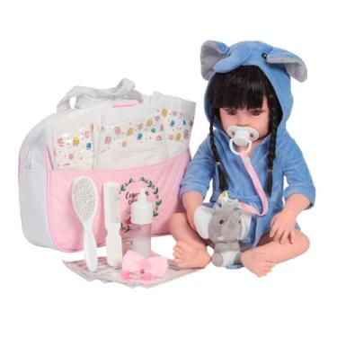 Imagem de Boneca Reborn Bebe Realista Roupão Elefante Bolsa Acessórios