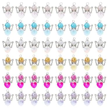 Imagem de DICOSMETIC 48 peças, pingentes de asa de anjo, 6 cores, pingente de fada guardiã, pingentes de contas de coração de vidro com achados de liga, pingente de Páscoa e Natal para fazer joias lembrancinhas