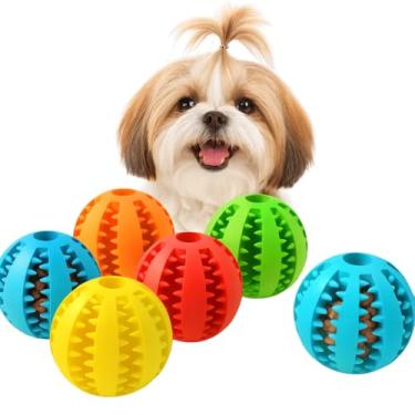 Imagem de Kit 2 Bolas Interativa para Cães, Brinquedo Mordedor com Porta Petisco, Borracha Atóxica, Anti-Estresse, Higiene Oral, Multicores