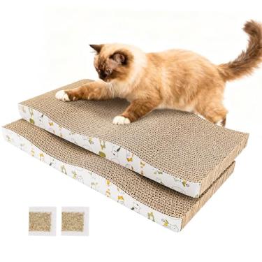 Imagem de PatiencET Pacote com 2 almofadas para gatos, arranhador de papelão ondulado com erva de gato, tábua de arranhar para gatos pequenos e médios, gatinhos, protege móveis e sofás