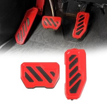 Imagem de Phamyor Pedal de gás antiderrapante de alumínio e pedal de freio compatível com Jeep Wrangler JL JLU 4XE e Jeep Gladiator JT, sem perfuração antiderrapante de gás e capa de painel de acelerador