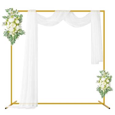 Imagem de MODFUNS Suporte de arco quadrado de metal para casamento, moldura de arco quadrado, 2 x 2 m, arco dourado, suporte de fundo de balão para festas, suporte arqueado rústico, arcos de casamento para