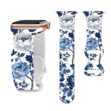 Imagem de Pulseira feminina de relógio floral compatível com Apple Watch de 44 mm, 40 mm, 38 mm, 41 mm, 45 mm, 49 mm e 42 mm, pulseira esportiva de silicone para Apple Watch Series Ultra 2, SE 11, 10, 9, 8, 7