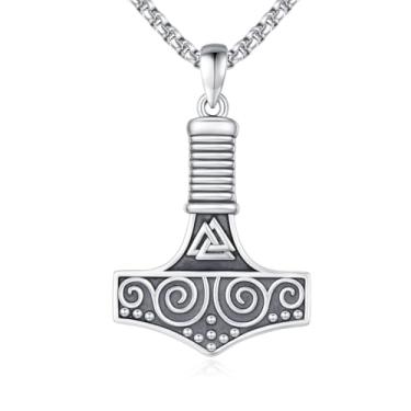 Imagem de DOTBJ Colar de prata esterlina 925 Thors Hammer Mjolnir joia viking nórdica com corrente de aço inoxidável, Medium, Prata esterlina, Sem Pedra Preciosa