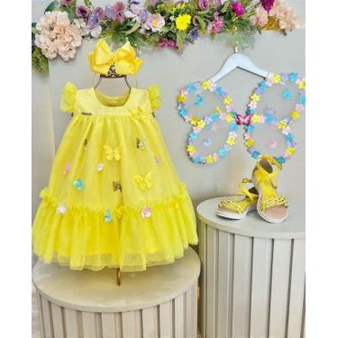 Imagem de Vestido Infantil Bebê Amarelo Jardim Encantado com Renda Luxo - Fabulo