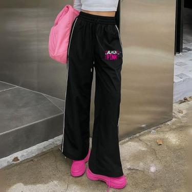 Imagem de Calça Feminina Reta Larga Preta com Estampa Black Pink K-POP - Lush!, 