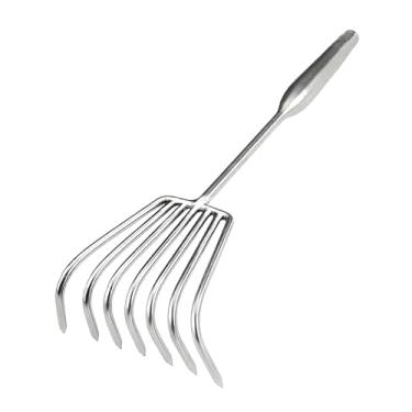 Imagem de Fenteer Mini ancinho de mão, ferramenta de escavação, ferramenta de soltura de solo em aço inoxidável, ancinho de garra, de mão para varrer folhas, pentear, Sete Dentes