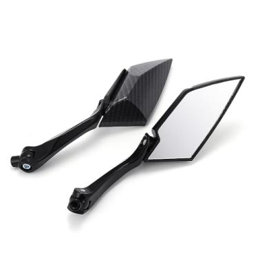 Imagem de 1 par de espelhos laterais para motocicleta, aparência de fibra de carbono, espelhos retrovisores de vidro branco, peças de motocicleta esportiva, espelho para motocicleta universal