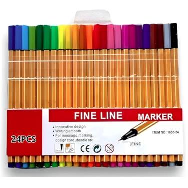 Imagem de Canetas Coloridas Ponta Fina Fineliner 0.4mm Kit Com 24 Cores
