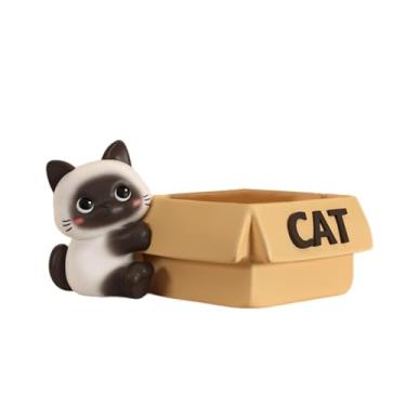 Imagem de KiBcsLic Organizador de estátua de gato de resina multifuncional, estatueta engraçada de gatinho, porta-chaves de entrada para armário de TV, decoração de