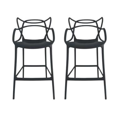 Imagem de Banqueta Allegra Preta Alta Kit com 2 Unidades Ecom Home – Design Moderno, Proteção UV, Ideal para Cozinha, Bancada e Área Gourmet