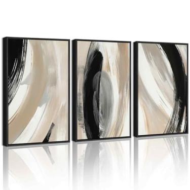 Imagem de KUVIOKE Arte de parede emoldurada abstrata preta neutra minimalista grafite pastel decoração de parede ilustração moderna pintura artística para quarto sala de jantar 40,6 x 61 cm (moldura preta)