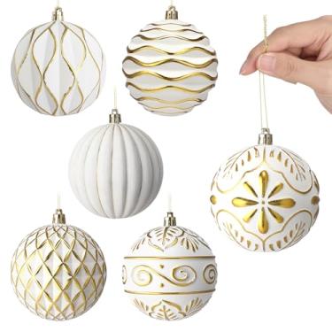 Imagem de Soulchen Conjunto de bolas de Natal grandes com 6 peças, 10 cm, vintage, decorativas, casas de fazenda, antigas bolas de Natal para decoração de árvore de Natal estilo tradicional retrô (branco e
