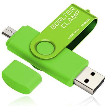Imagem de BorlterClamp Pen Drive USB de 128 GB com porta dupla, pen drive OTG com porta micro USB para smartphone, tablet e computador Android (verde)