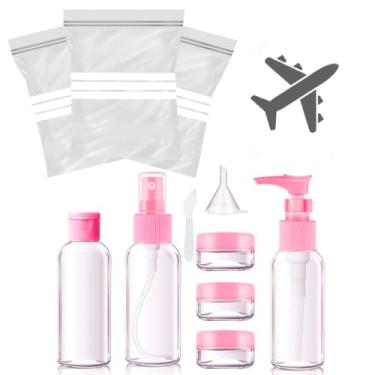 Imagem de 15un Saco Zip Fecho P/Aeroporto Transporte De Líquido Viagem Voos Internacional 22x15 Transparente P/Bagagem De Bordo + Kit De Viagem Frascos 50ml Funil Espatula Necessaire P/Avião (ROSA)