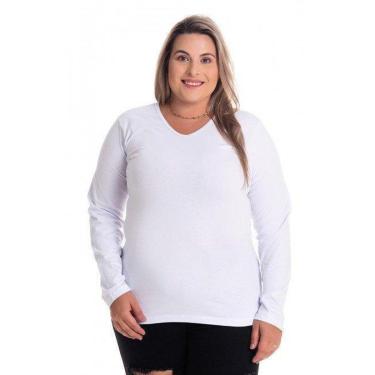 Imagem de Blusa Feminina Plus Size Manga Longa Cotton Decote "V" - Serena-Feminino
