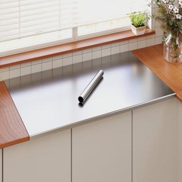 Imagem de Tcatec Tábua de corte de aço inoxidável 304 com rolo de massa, tábua de cortar extra grande antiderrapante de 81 x 50 cm com bordo, pode ser lavada na lava-louças e placa de metal antiaderente para