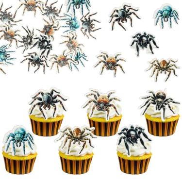 Imagem de Ephlyn 60Pcs Edible Wafer Paper Halloween Spider Cupcake Toppers & Cake Picks - Horror Spider Cupcake Decors for Halloween & Baby Shower Parties