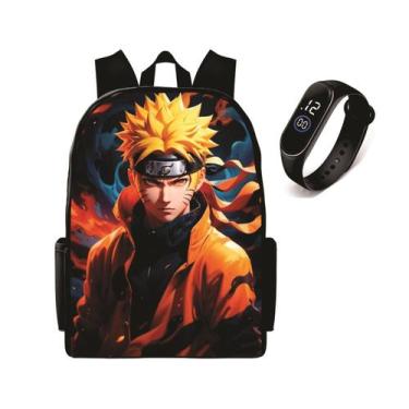 Imagem de Mochila Escolar Infantil Mais Relógio Digital Led Bolsa Naruto Juvenil