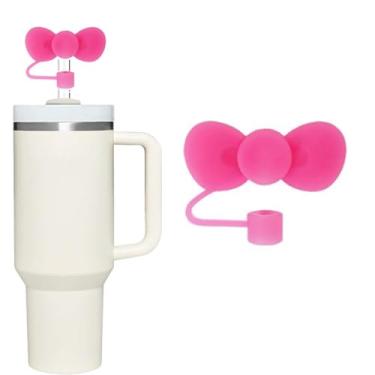 Imagem de Capa de canudo com laço rosa para copo Stanley de 40 e 850 g, tampa de silicone de 10 mm para acessórios de copo Stanley, lindo topo de palha para copos, tampa de palha para tampas de ponta de canudos