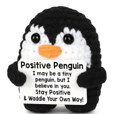 Imagem de Mini estatuetas engraçadas de pinguim positivo – 7,6 cm de pelúcia fofa com cartão, presente de aniversário exclusivo para adultos, decoração de casa e festa