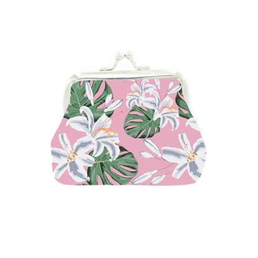 Imagem de Carteira floral elegante, bolsa compacta reversível para mulheres e adolescentes, organizador de fecho seguro para moedas, cartões e itens essenciais diários, Branco, Porta-moedas seguro com fecho de