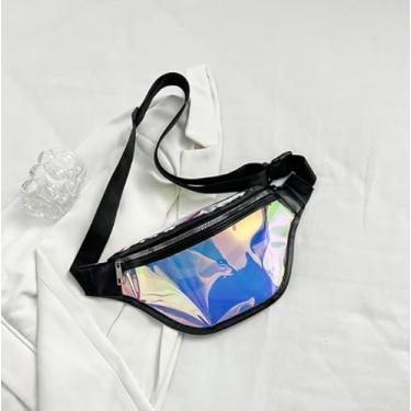 Imagem de Bolsa de peito transparente de PVC iridescente feminina moderna a laser (preta)