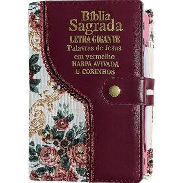 Imagem de Bíblia Sagrada Letra Gigante Com Harpa Fe Flor-Verdepink